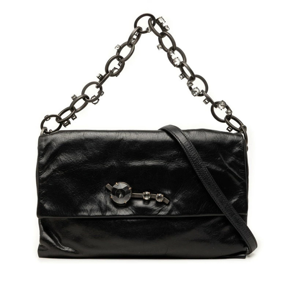 Miu Miu Nappa leather shoulder bag crystal embellished chain Black